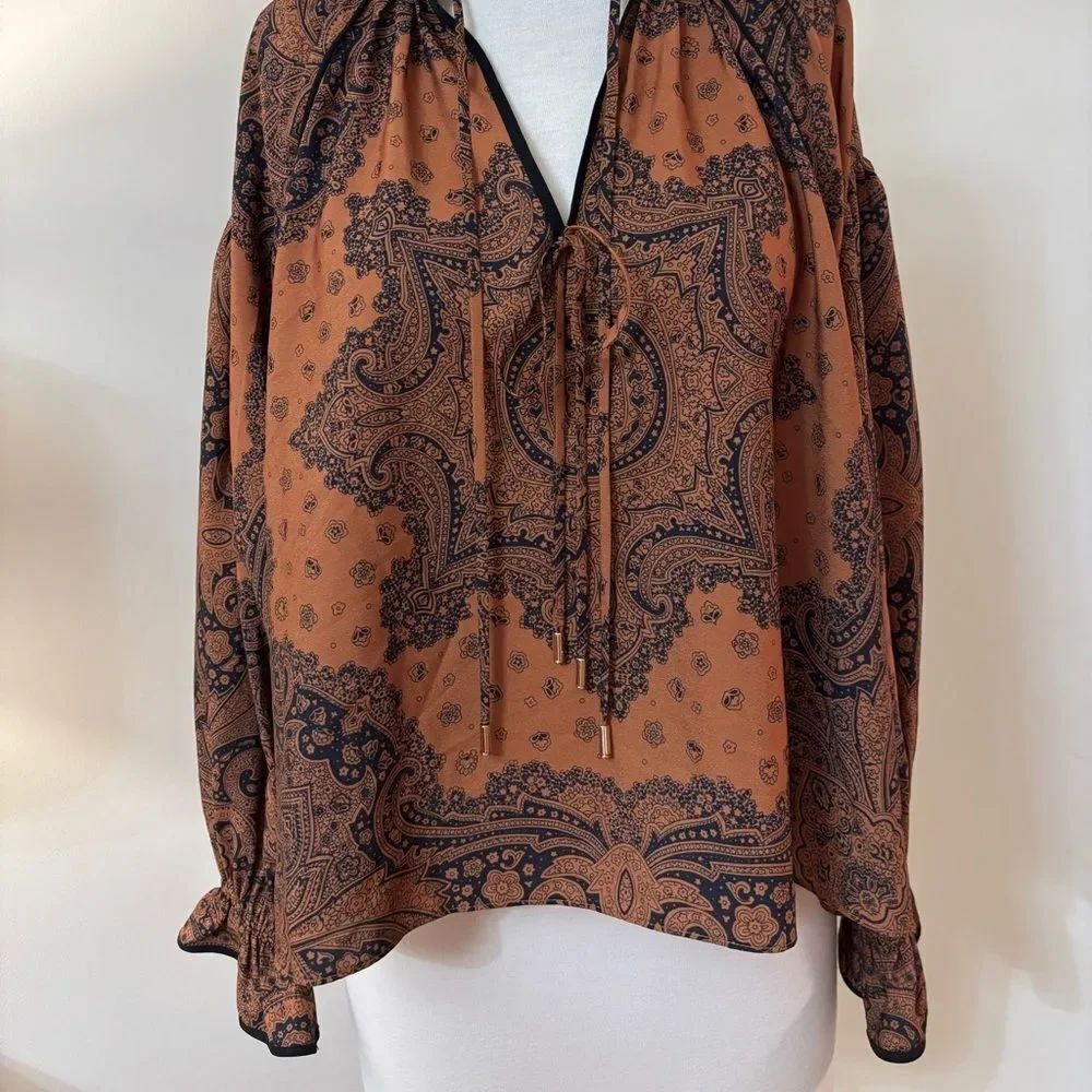 NWOT LOVE THE LABEL Paisley Print Women's Top in Brown and Black S
